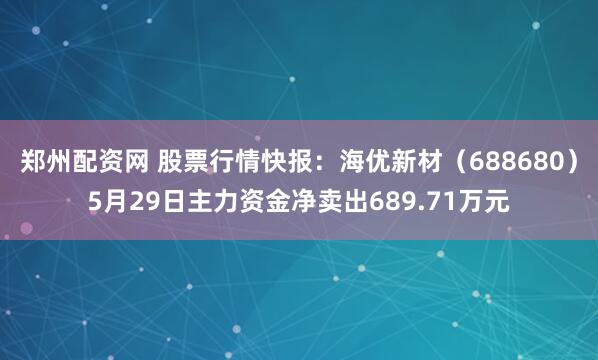 郑州配资网 股票行情快报：海优新材（688680）5月29日主力资金净卖出689.71万元